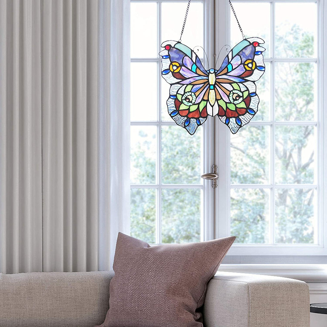 12" h Love Life Butterfly Stained Glass Window Panel 12 5" X