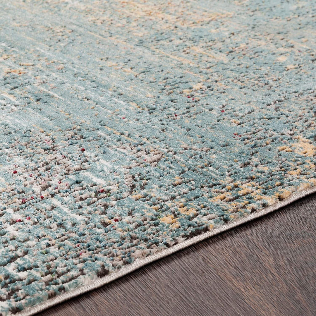 Aqua Contemporary Abstract Area Rug 3'11" X 5'11" Blue Modern Rectangle Polyester Polypropylene Latex Free