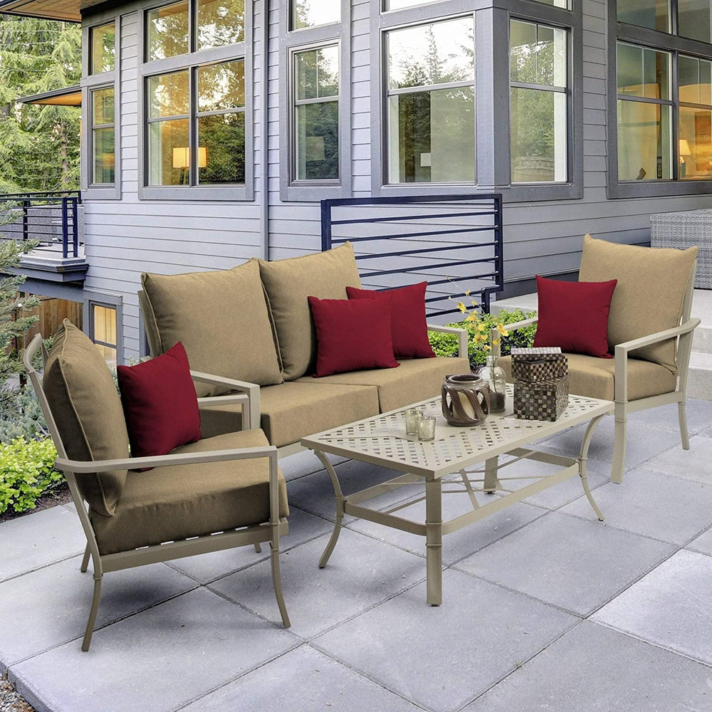 Tan Texture Outdoor Deep Seat Set Solid Traditional Olefin Uv Resistant