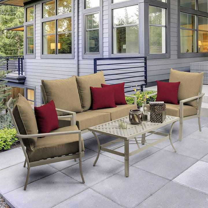 Tan Texture Outdoor Deep Seat Set Solid Traditional Olefin Uv Resistant