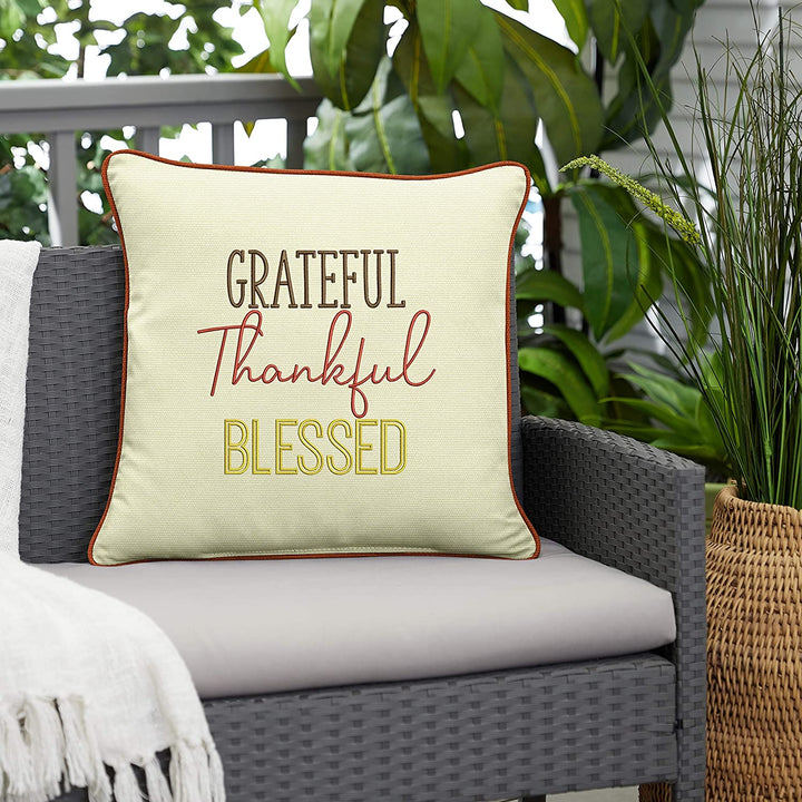 Grateful Thankful Blessed Indoor/Outdoor Pillow Brown Tan