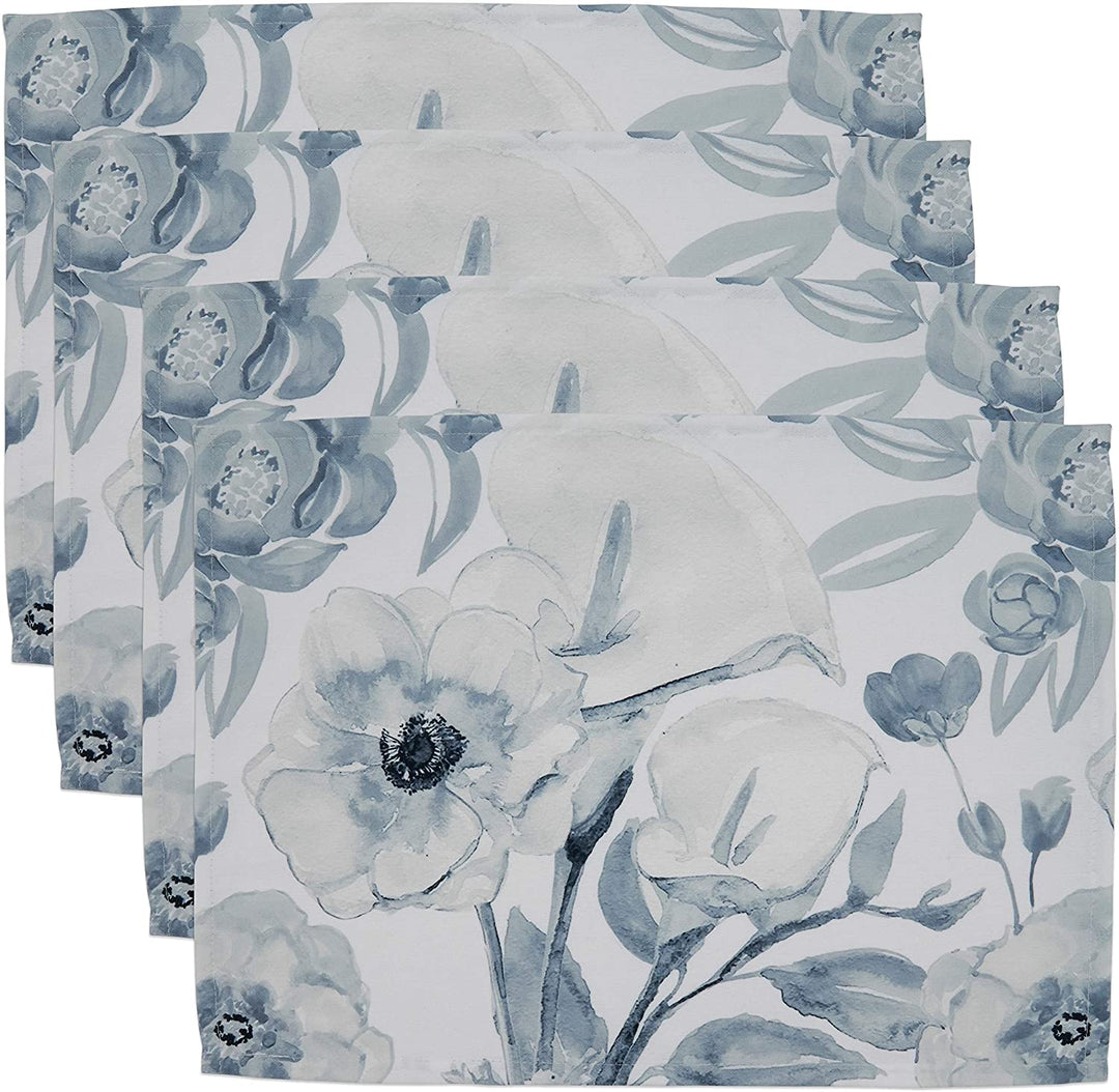MISC Watercolor Design Large Floral Placemats (Set 4) Blue Oblong Polyester
