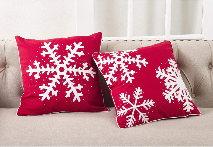 Studded Snowflake Throw Pillow Red Casual Novelty Cotton One