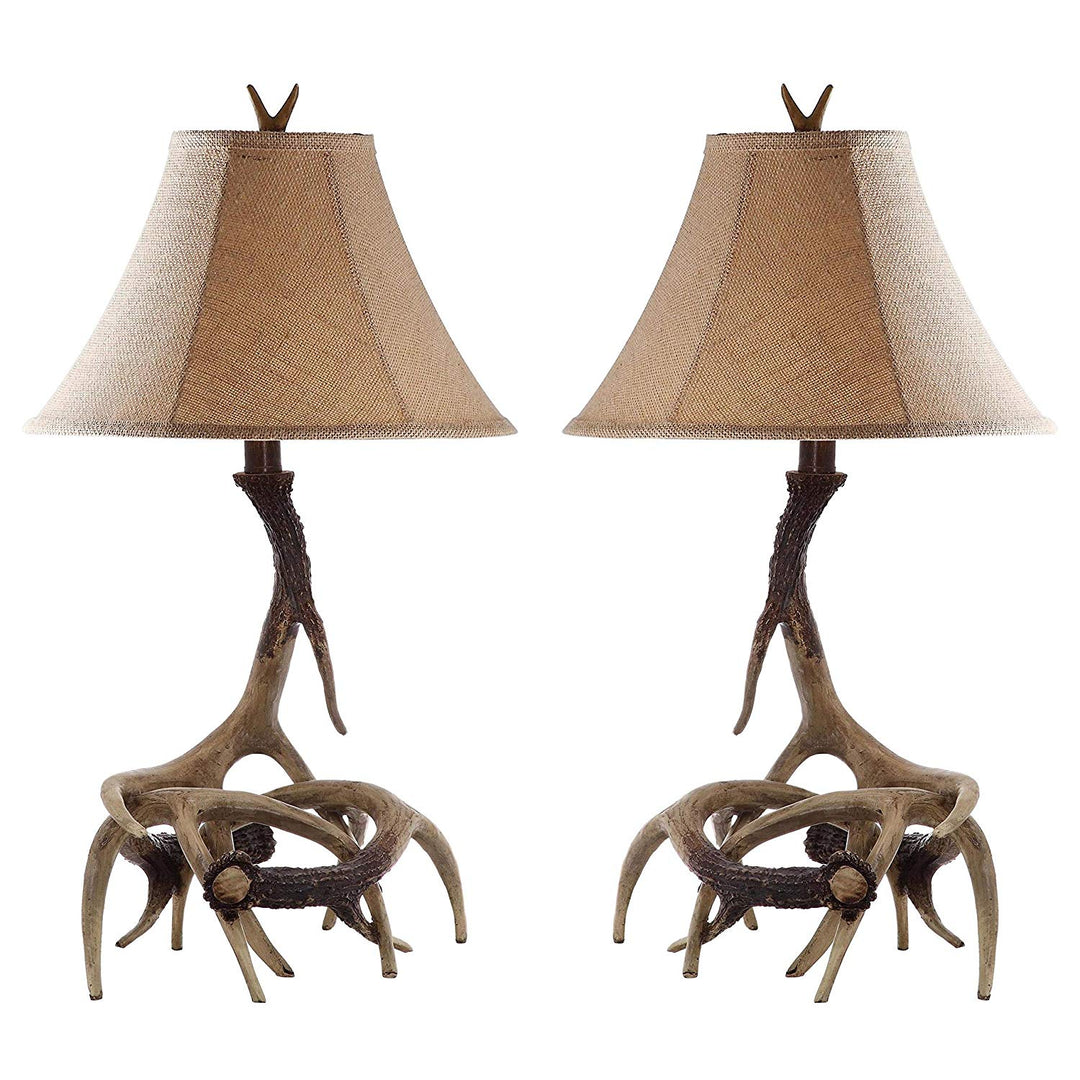 25" Deer Antler Lamp Set 2 Brown Realistic Faux Antlers Base
