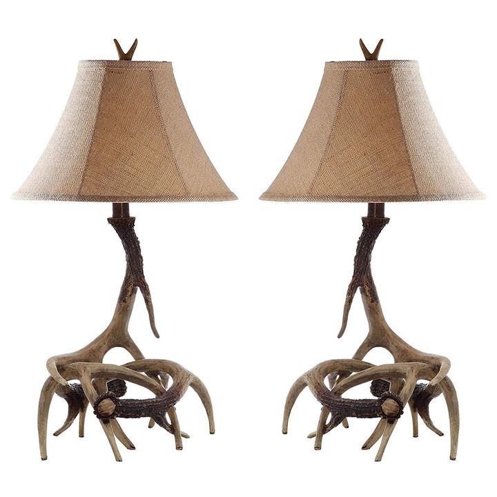 25" Deer Antler Lamp Set 2 Brown Realistic Faux Antlers Base