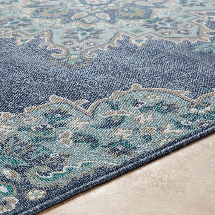 MISC Medallion Indoor/Outdoor Area Rug 7'6" X 10'9" Blue Transitional Rectangle Olefin Synthetic Latex Free Pet Friendly Stain Resistant