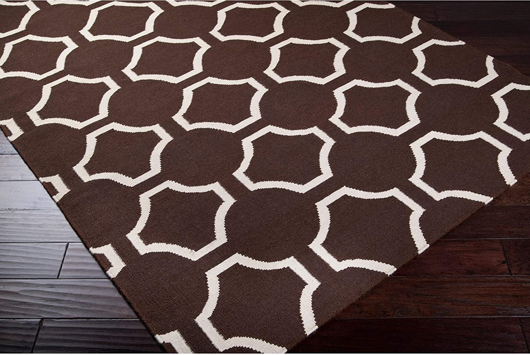 Hand Woven Wool Area Rug 2' X 3' Brown Abstract Geometric