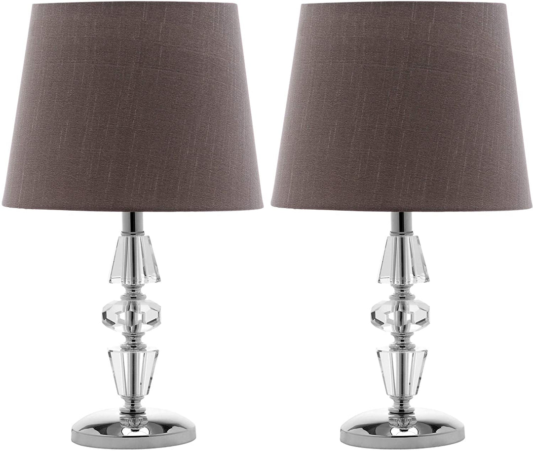 MISC Lighting 15 inch Grey Shade Tiered Crystal Table Lamp (Set 2) 9"x9"x16" Clear Chrome Bulbs Included