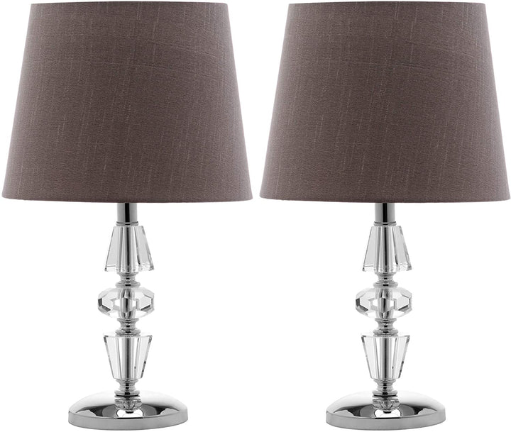 MISC Lighting 15 inch Grey Shade Tiered Crystal Table Lamp (Set 2) 9"x9"x16" Clear Chrome Bulbs Included