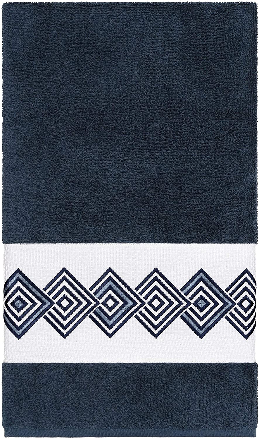 Turkish Cotton Diamonds Embroidered Midnight Blue Bath Towel