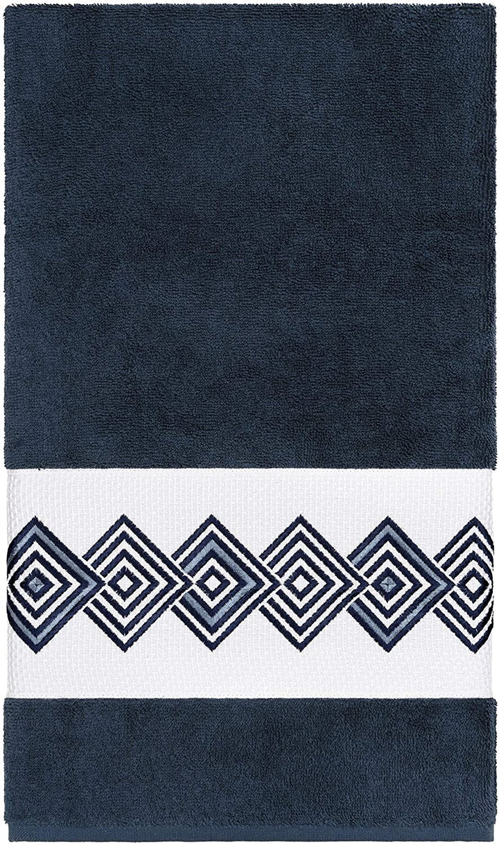 Turkish Cotton Diamonds Embroidered Midnight Blue Bath Towel