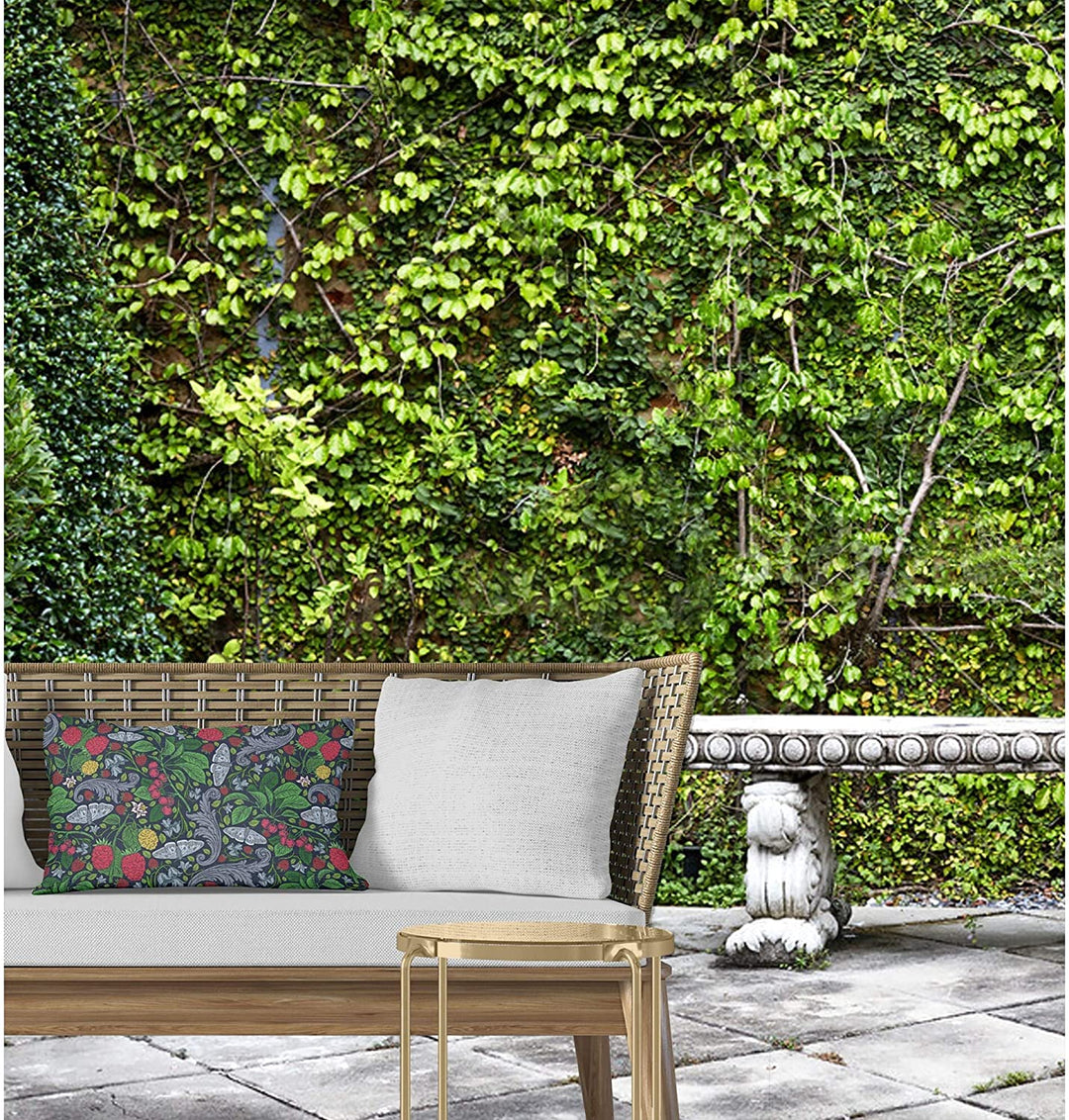 Dark Indoor|Outdoor Lumbar Pillow 20x14 Green Floral Modern Contemporary Polyester Removable Cover