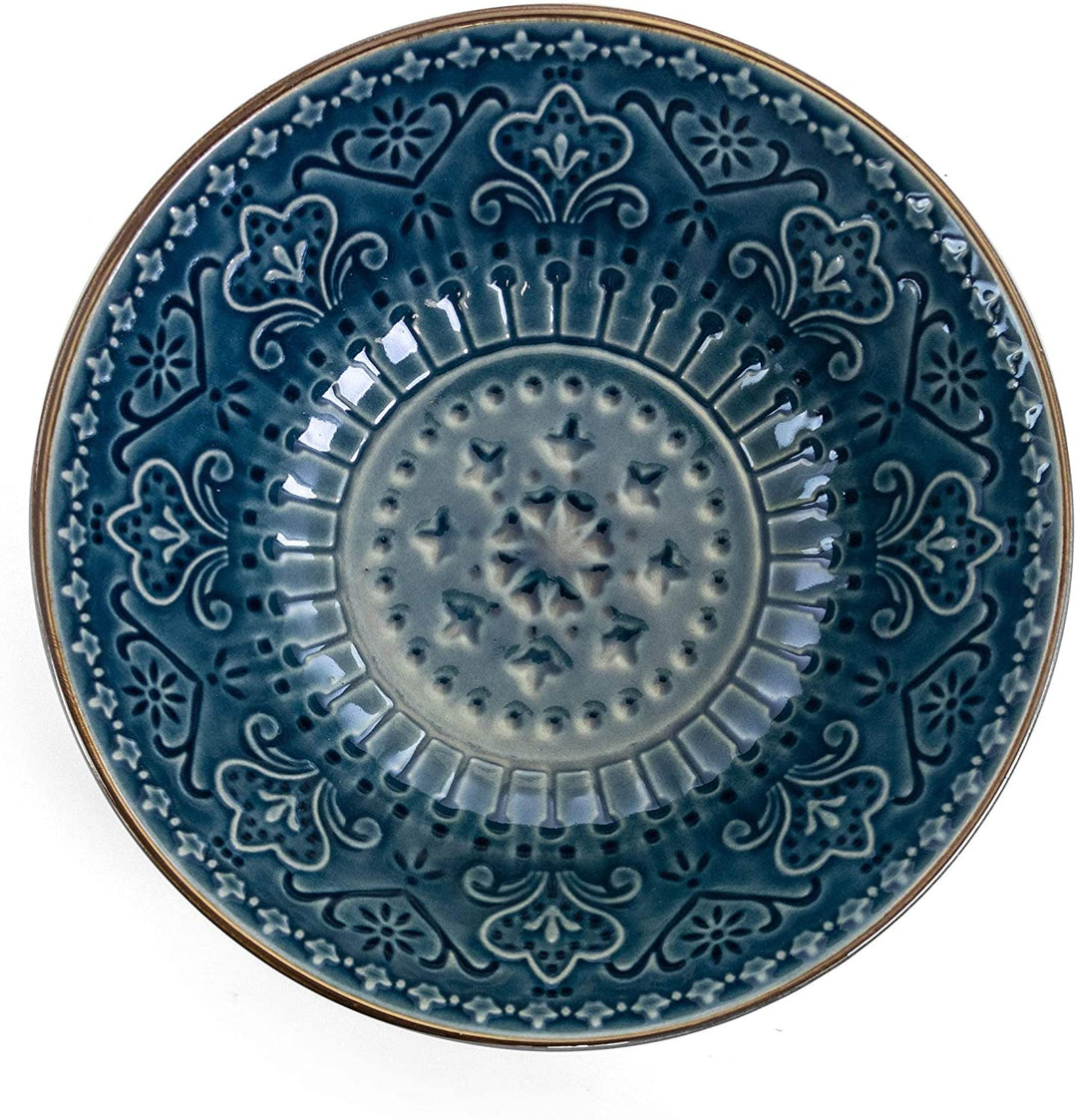 Deep Ocean Mandala 16 Piece Round Stoneware Dinnerware Set Blue Textured Casual Microwave Safe - Diamond Home USA