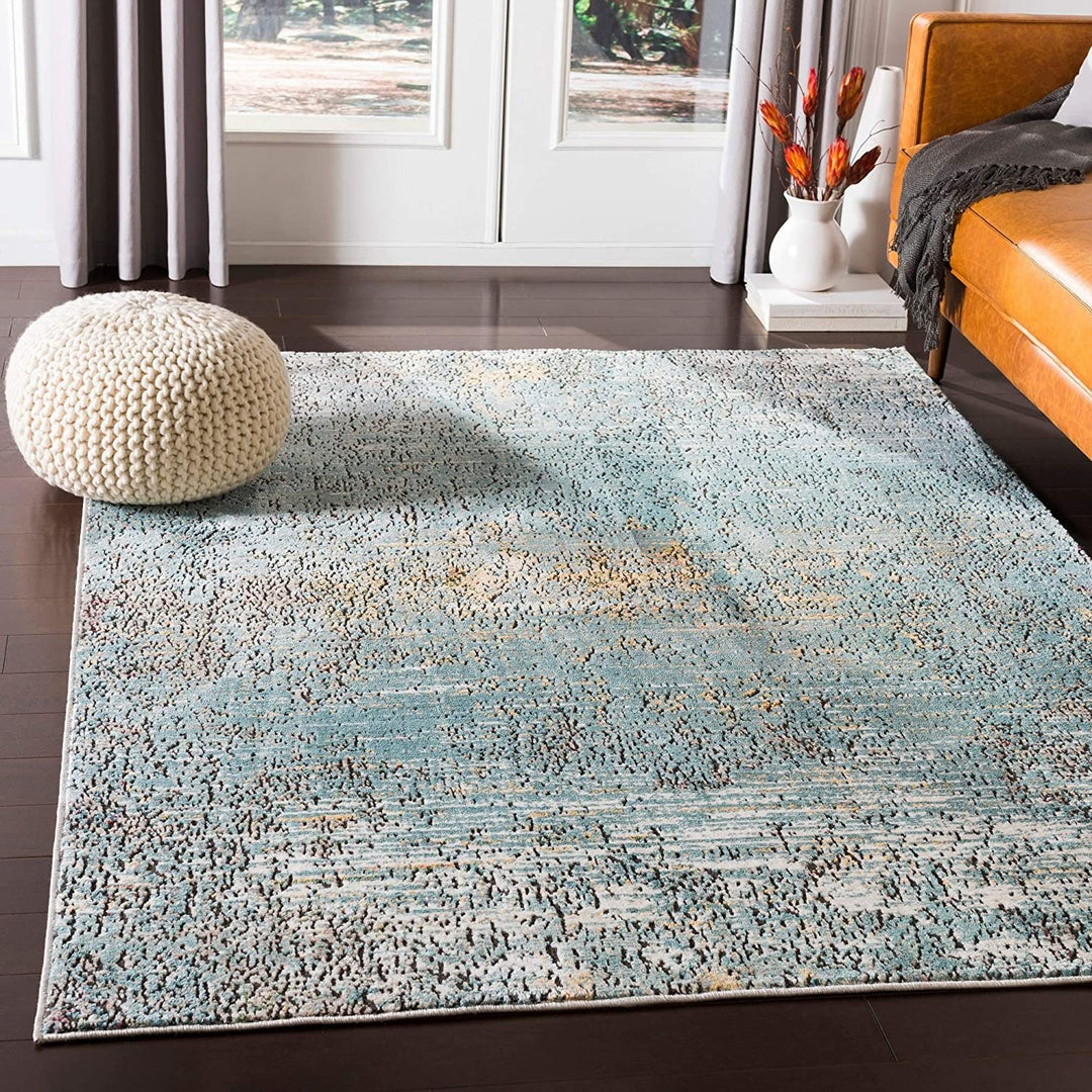 Aqua Contemporary Abstract Area Rug 3'11" X 5'11" Blue
