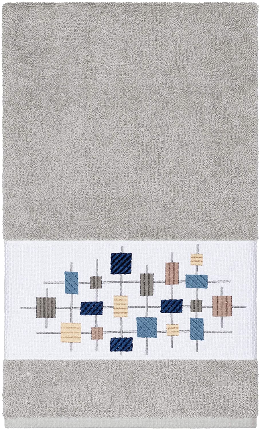 Turkish Cotton Squares Embroidered Light Grey 3 Piece Towel Set Color Block Cloth - Diamond Home USA