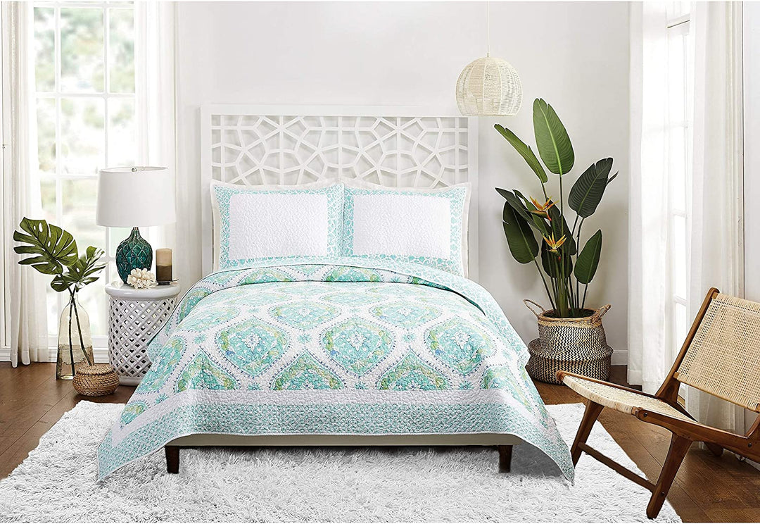 Bohemian Breeze King Quilt Set 3 Pieces Blue Floral Eclectic