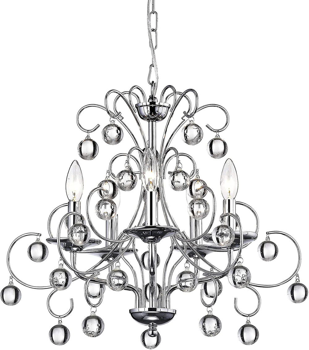 5 Light Crystal Chandelier Grey Modern Contemporary Metal