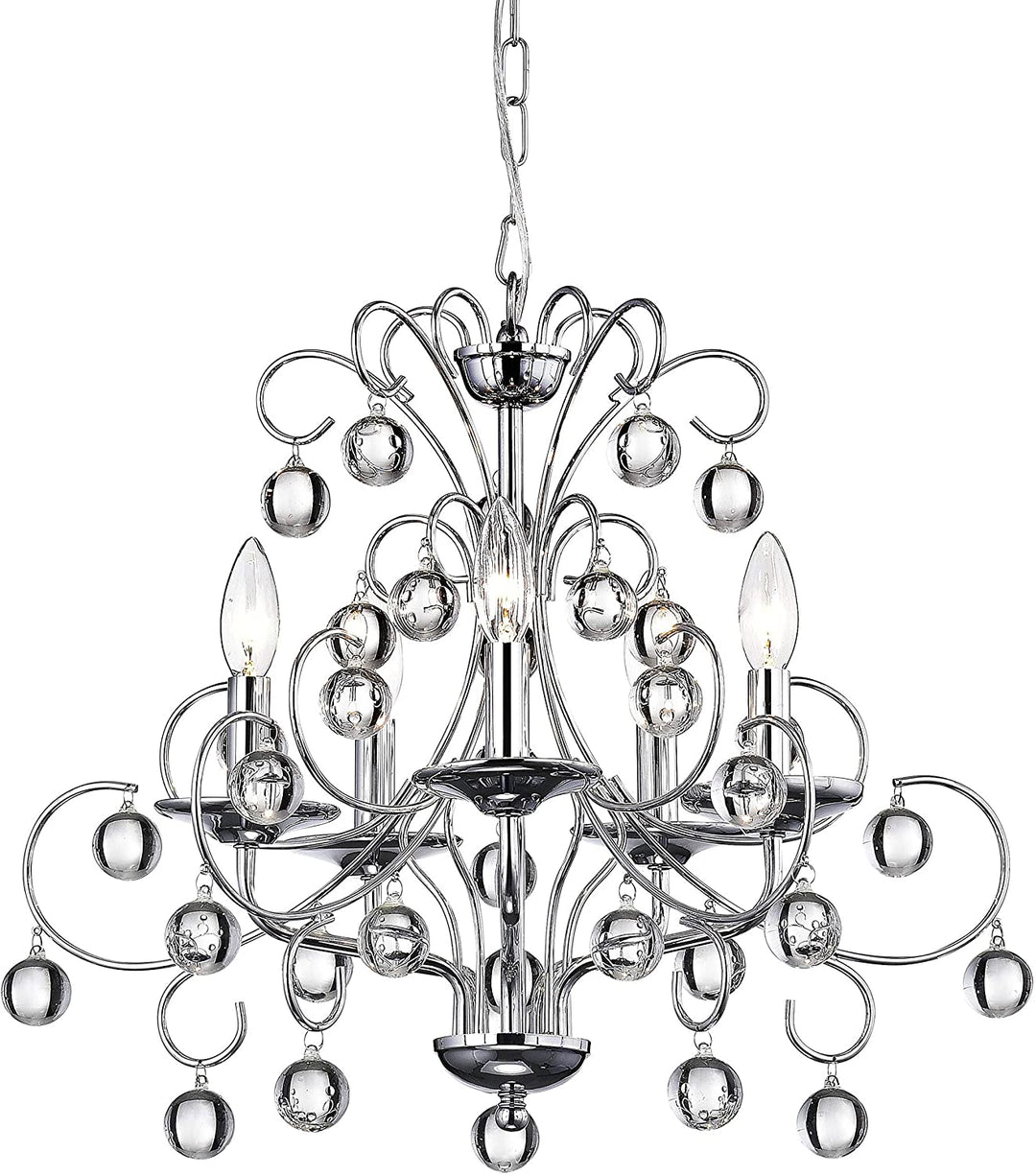 5 Light Crystal Chandelier Grey Modern Contemporary Metal