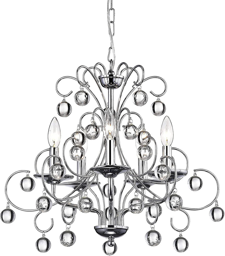 5 Light Crystal Chandelier Grey Modern Contemporary Metal