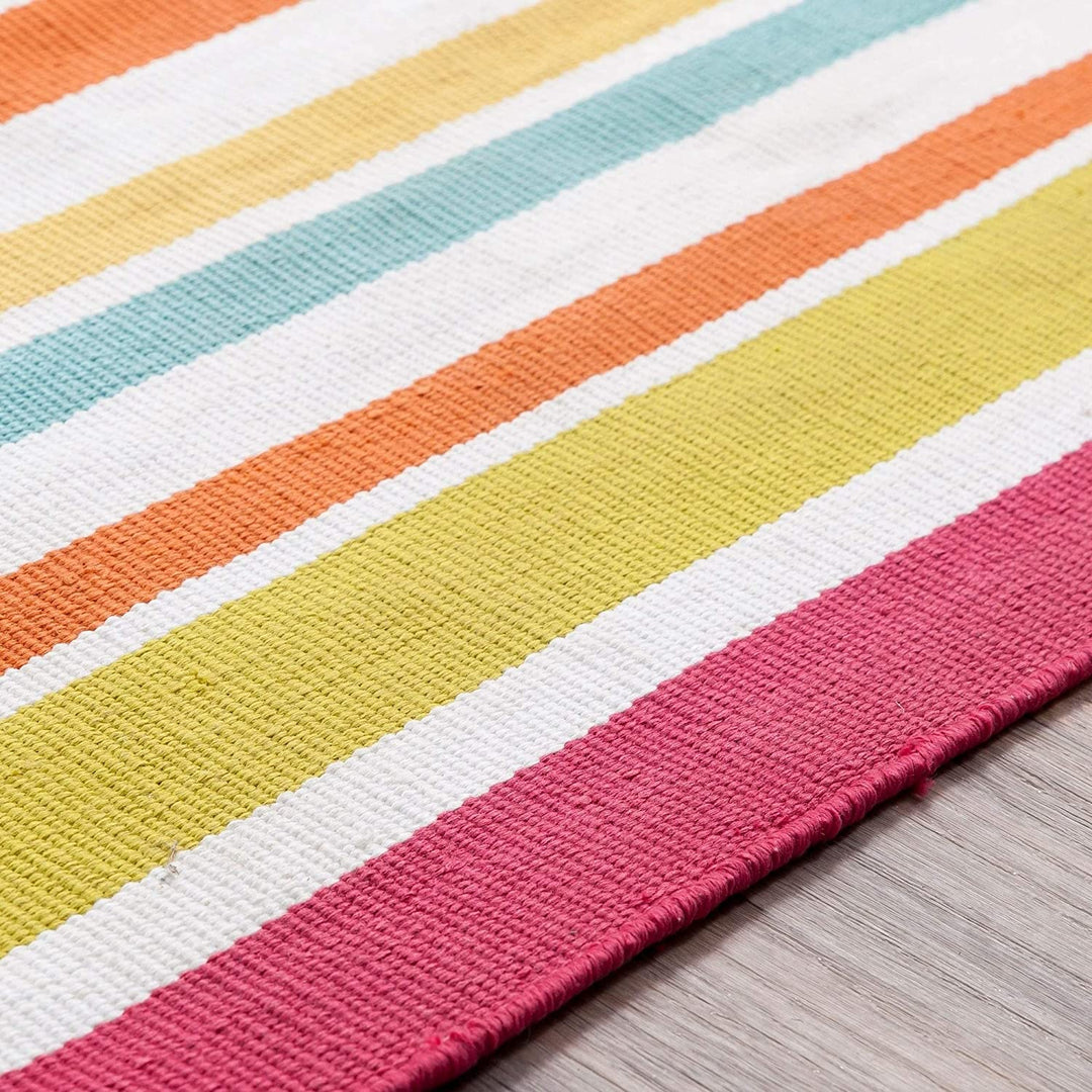 MISC Traditional Striped Indoor/Outdoor Accent Rug 2' X 3' Pink Oriental Casual Olefin Synthetic Latex Free Handmade Stain Resistant