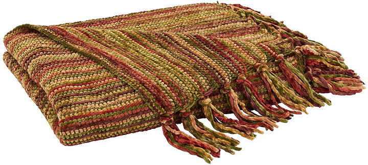 Chenille Throw Blanket Multicolor Design Brown Striped