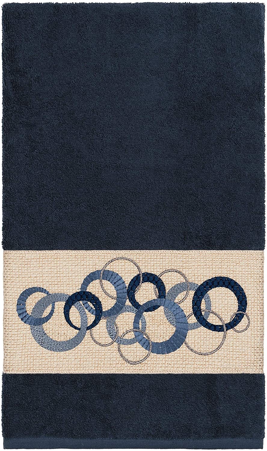 Turkish Cotton Circles Embroidered Midnight Blue 3 Piece Towel Set Cloth - Diamond Home USA