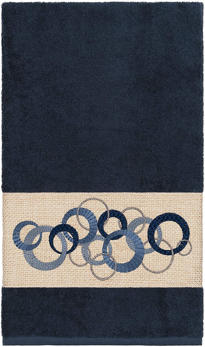 Turkish Cotton Circles Embroidered Midnight Blue 3 Piece Towel Set Cloth - Diamond Home USA