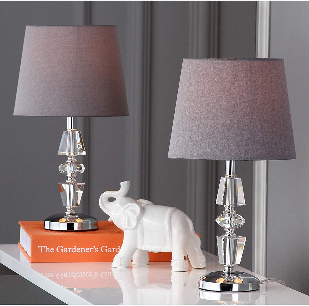 MISC Lighting 15 inch Grey Shade Tiered Crystal Table Lamp (Set 2) 9"x9"x16" Clear Chrome Bulbs Included