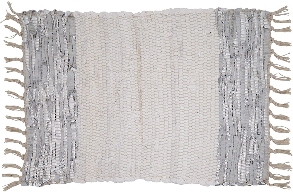 Leather Placemats Striped Design (Set 4) Silver Oblong Cotton - Diamond Home USA