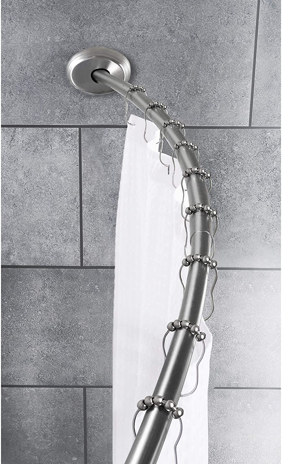 Silver Shower Curtain Rod Curved Dual Mount Shower Curtain