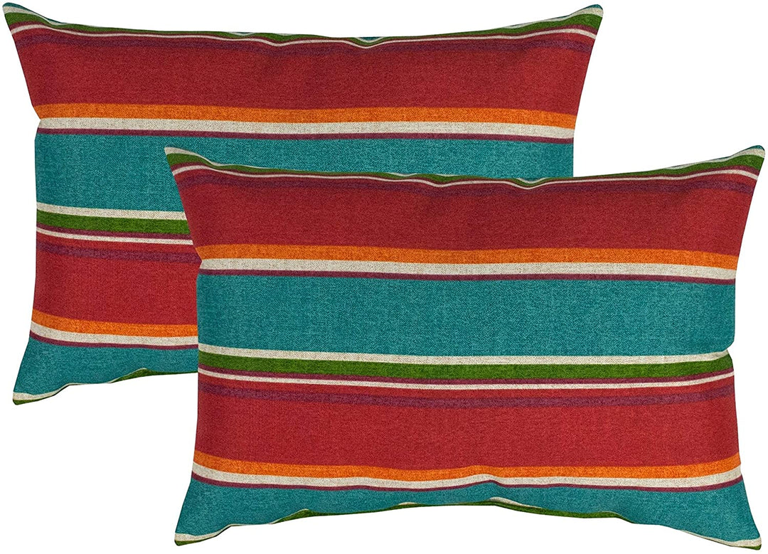 Weave Red Boudoir Outdoor Pillow (Set 2) Stripe