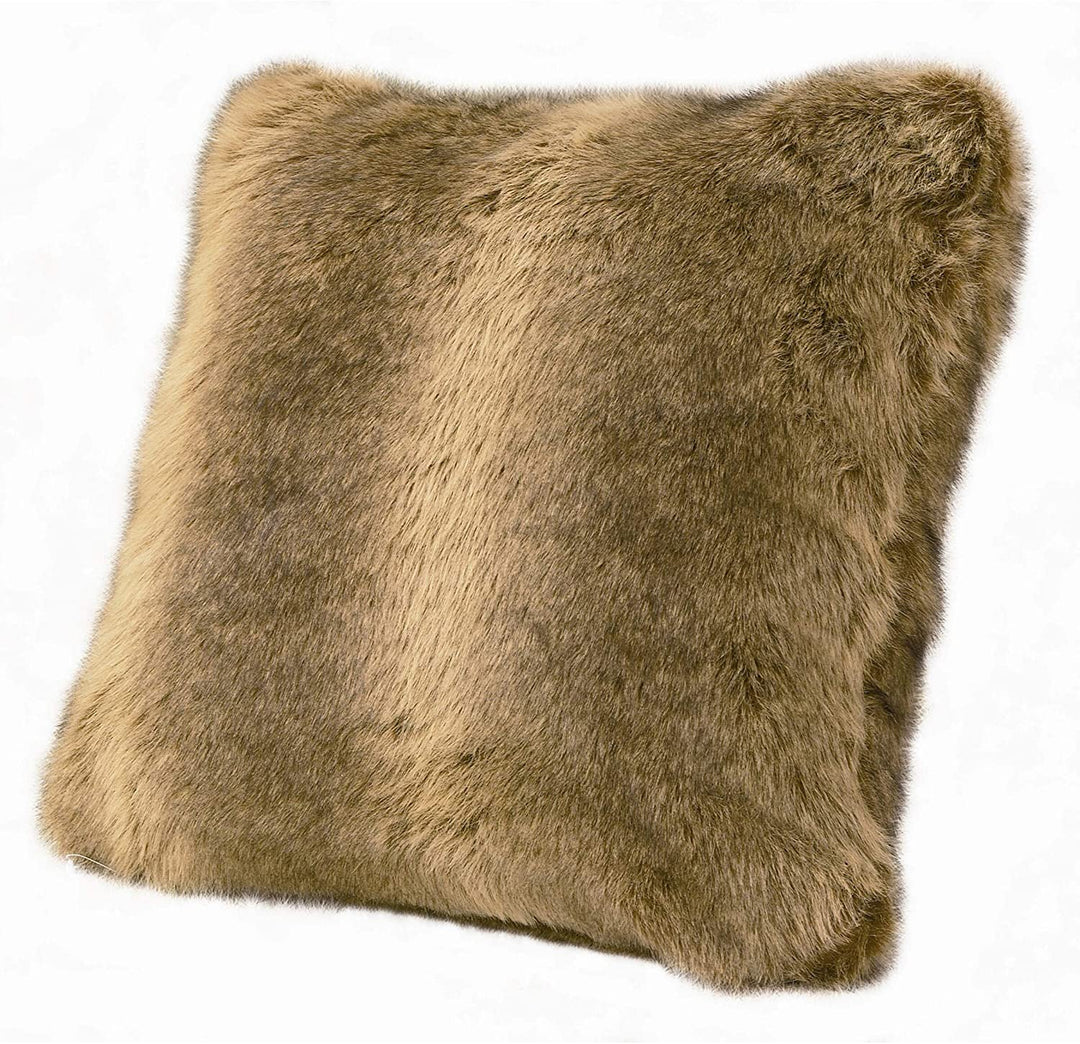 18 inch Faux Fur Wolf Pillow Grey Solid Color Country