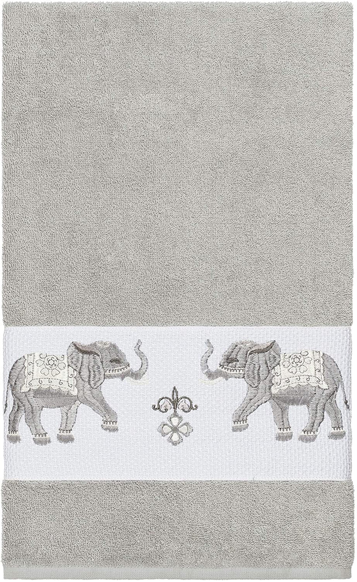 urkish Cotton Elephants Embroidered Light Grey Bath owel