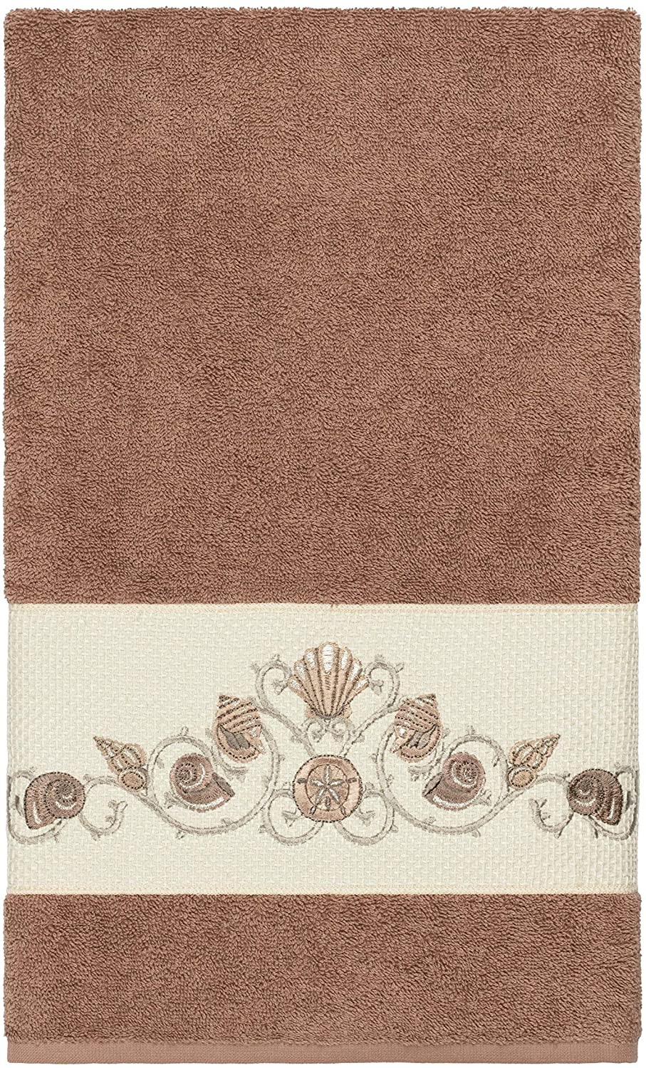 Turkish Cotton Shells Embroidered Latte Brown 3 Piece Towel Set Novelty Cloth - Diamond Home USA