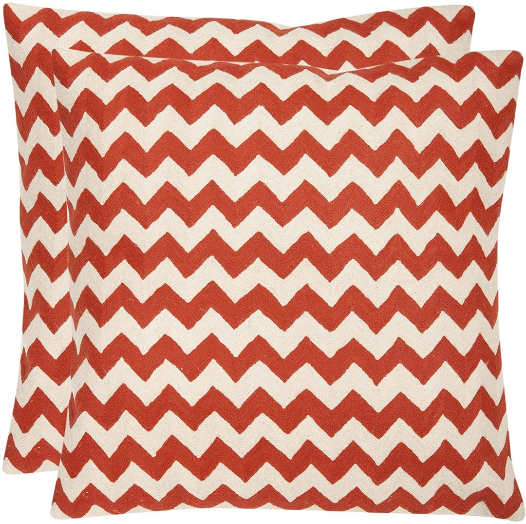 Zig zag inch Embroidered Orange Decorative Pillows (Set