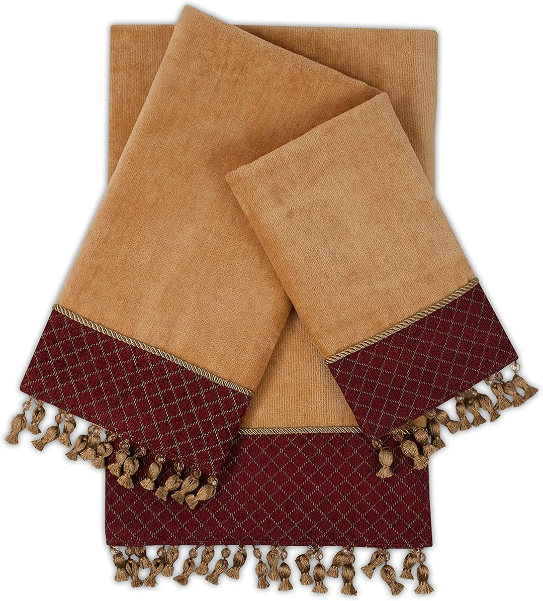 Embellished Towel Set Red Geometric Cotton