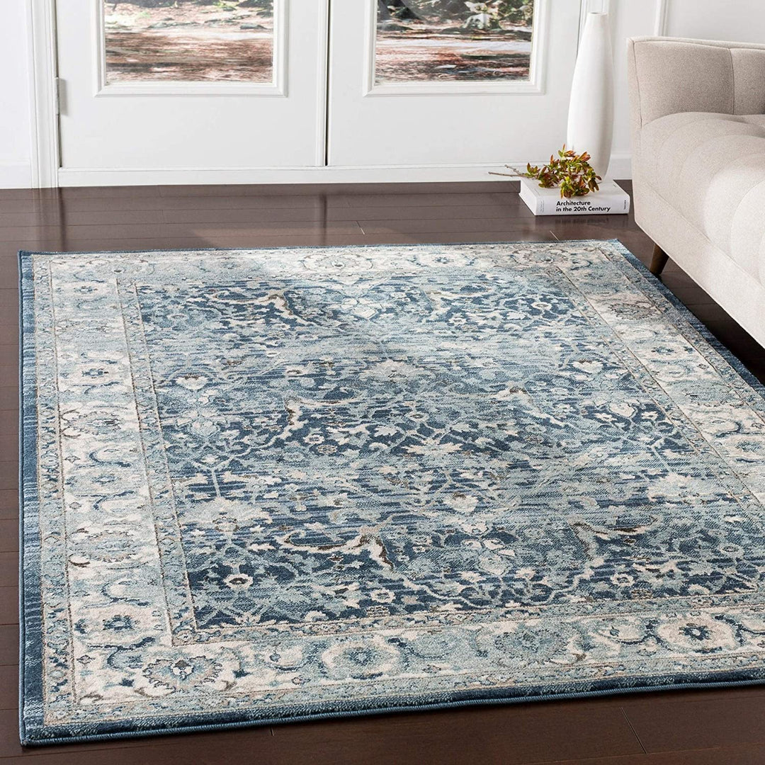 Navy Teal Updated Traditional Area Rug 2'6" X 7'10" Runner
