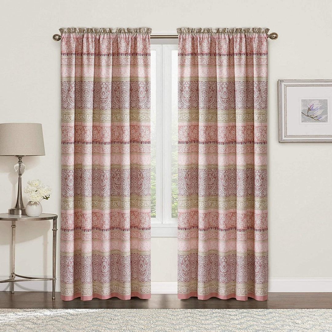 Curtain 2 Piece Set 60" X 84" Pink Damask Geometric