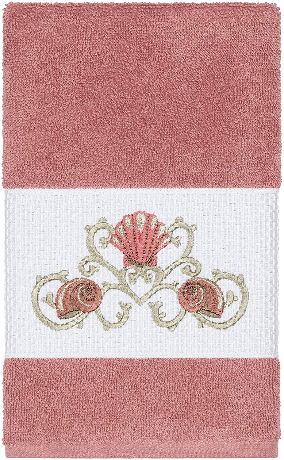Turkish Cotton Shells Embroidered Tea Rose 3 Piece Towel Set Pink Terry Cloth - Diamond Home USA