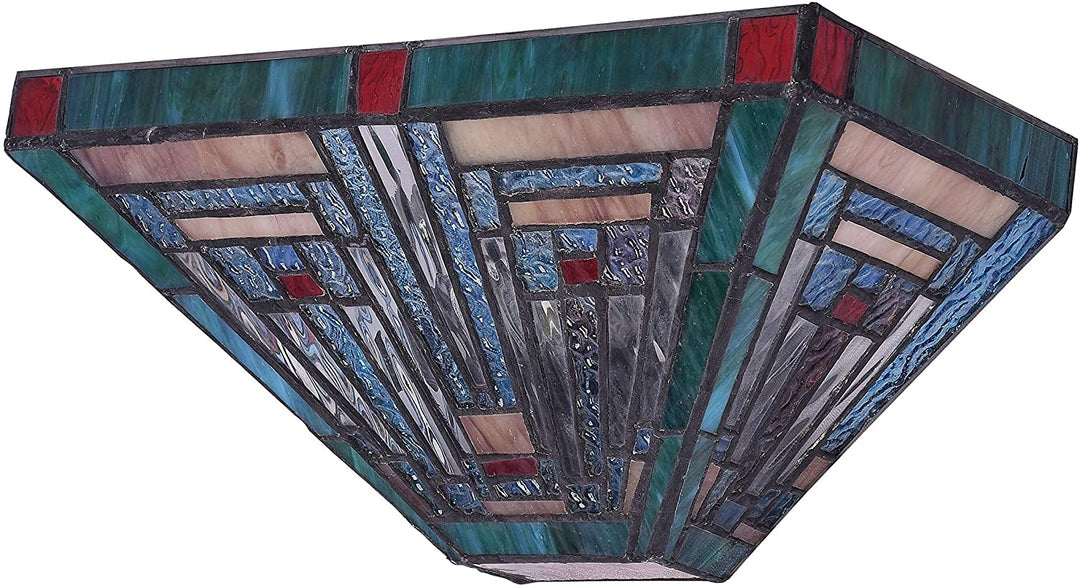 1 Light Mission Stained Glass Wall Sconce Color Mission Craftsman Tiffany Art Metal Black Dimmable