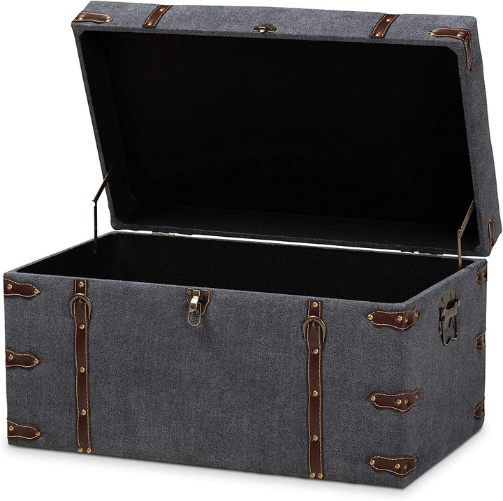 Modern Contemporary Transitional Storage Trunk Ottoman Grey Rectangle Fabric - Diamond Home USA