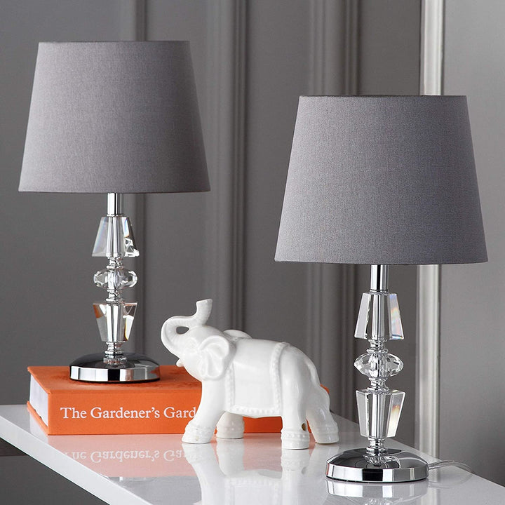 Lighting 15 inch Grey Shade Tiered Crystal Table Lamp (Set