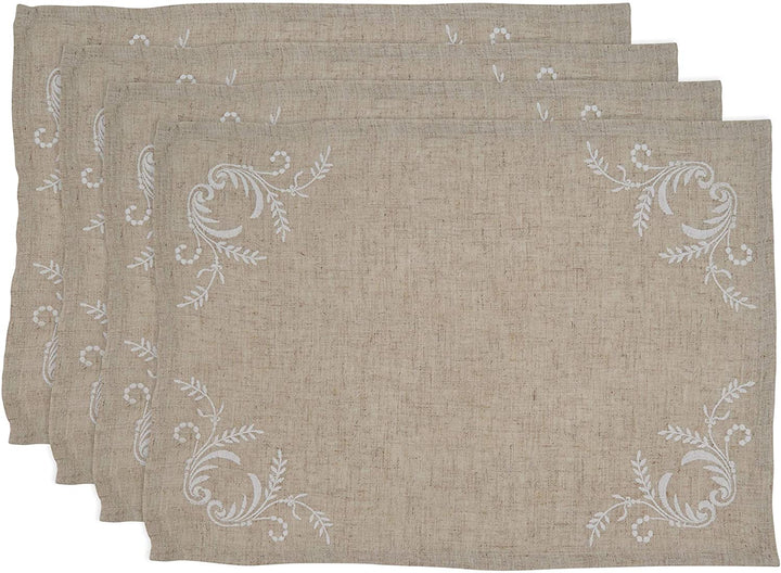 MISC Elegant Placemats Embroidered Design (Set 4) Tan Oblong Linen Polyester