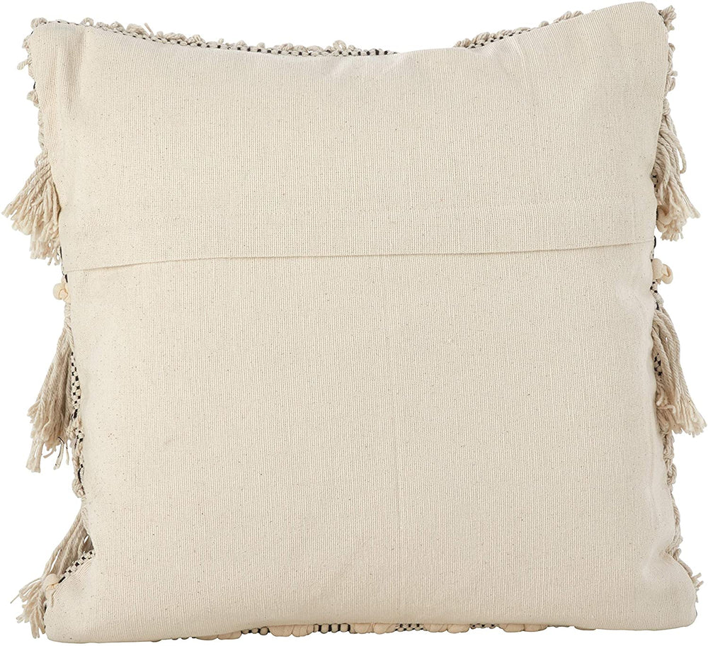 Moroccan Wedding Blanket Fringe Cotton Down Filled Throw Pillow Off/White Abstract Bohemian Eclectic Farmhouse Modern Contemporary Single