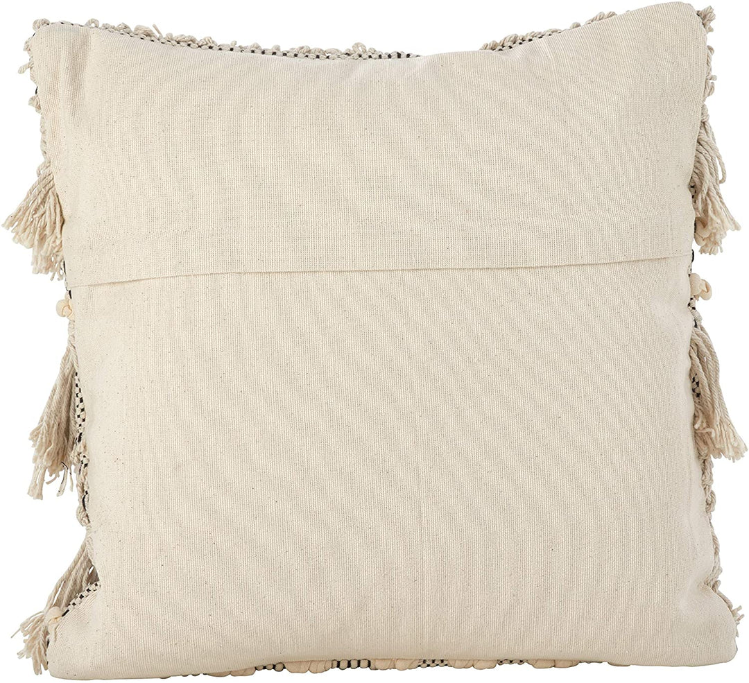 Moroccan Wedding Blanket Fringe Cotton Down Filled Throw Pillow Off/White Abstract Bohemian Eclectic Farmhouse Modern Contemporary Single