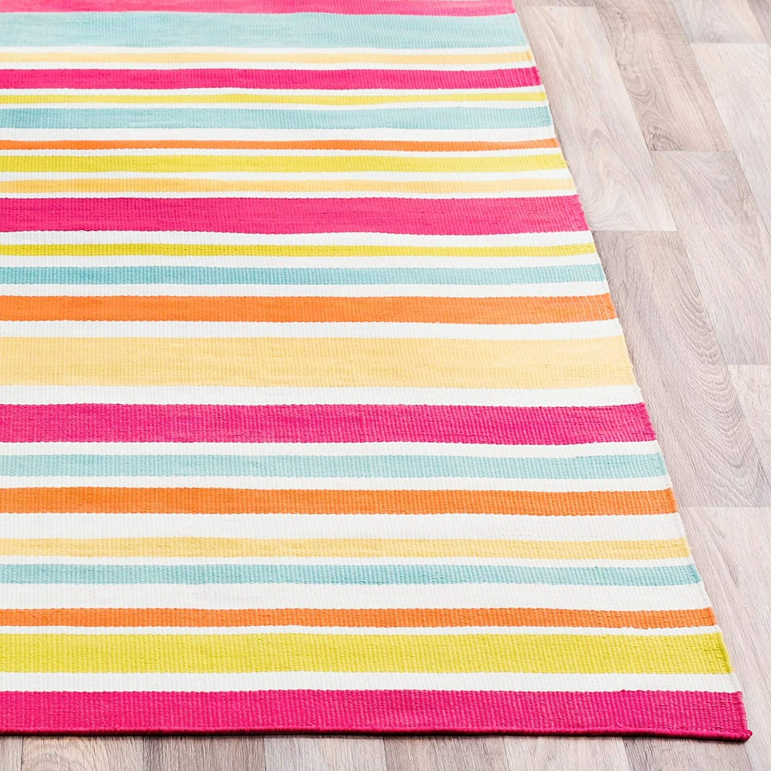 MISC Traditional Striped Indoor/Outdoor Accent Rug 2' X 3' Pink Oriental Casual Olefin Synthetic Latex Free Handmade Stain Resistant