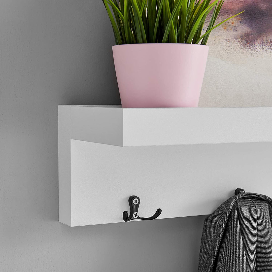 Wall Mounted Coat Rack Decorative Ledge Shelf White MDF Matte Includes Hardware - Diamond Home USA