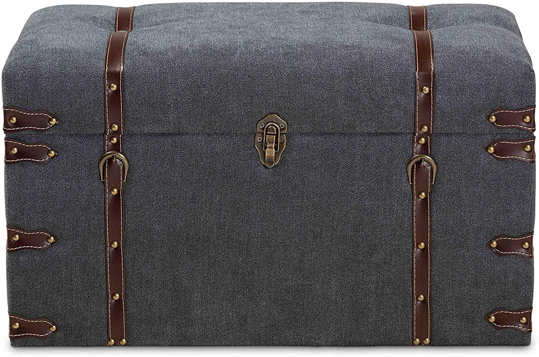 Modern Contemporary Transitional Storage Trunk Ottoman Grey Rectangle Fabric - Diamond Home USA