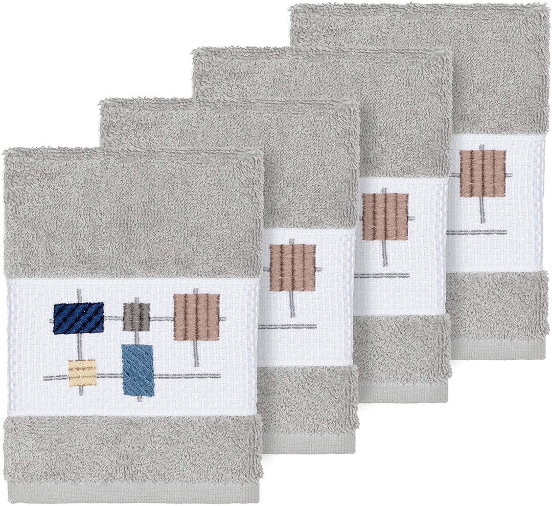Turkish Cotton Squares Embroidered Light Grey 4 Piece