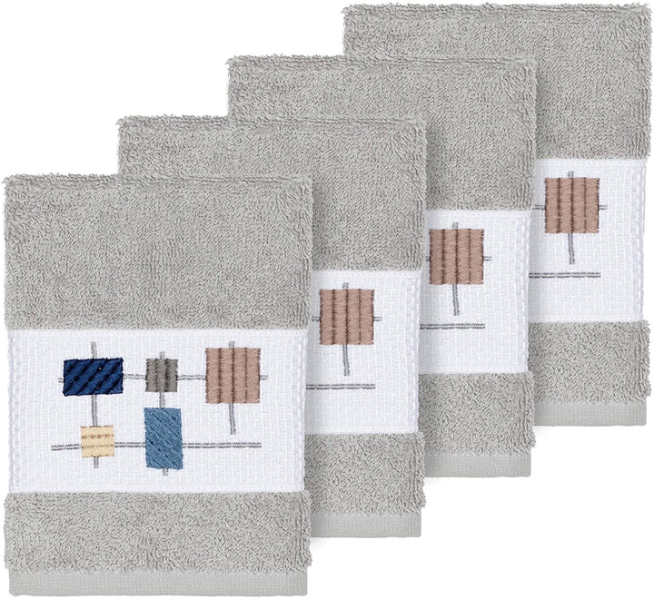 Turkish Cotton Squares Embroidered Light Grey 4 Piece